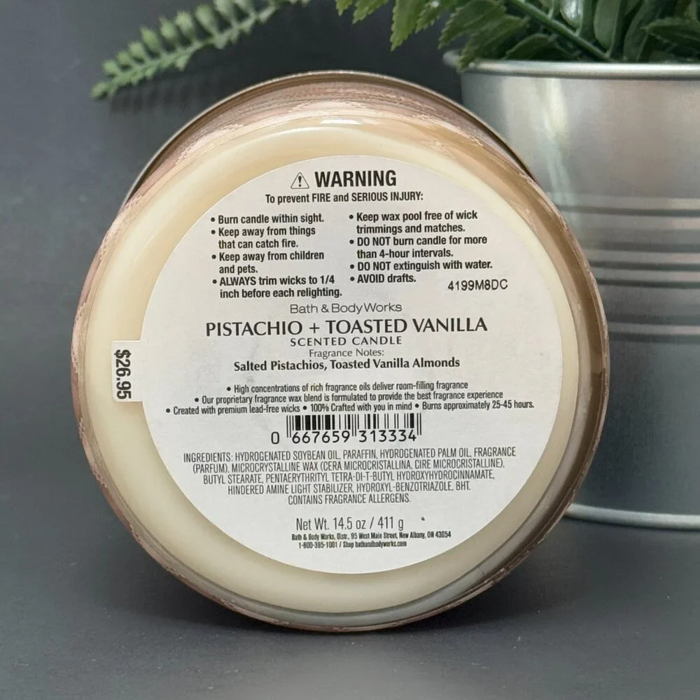 BBW Pistachio + Toasted Vanilla Bath & Body Works 3 Wick Candle